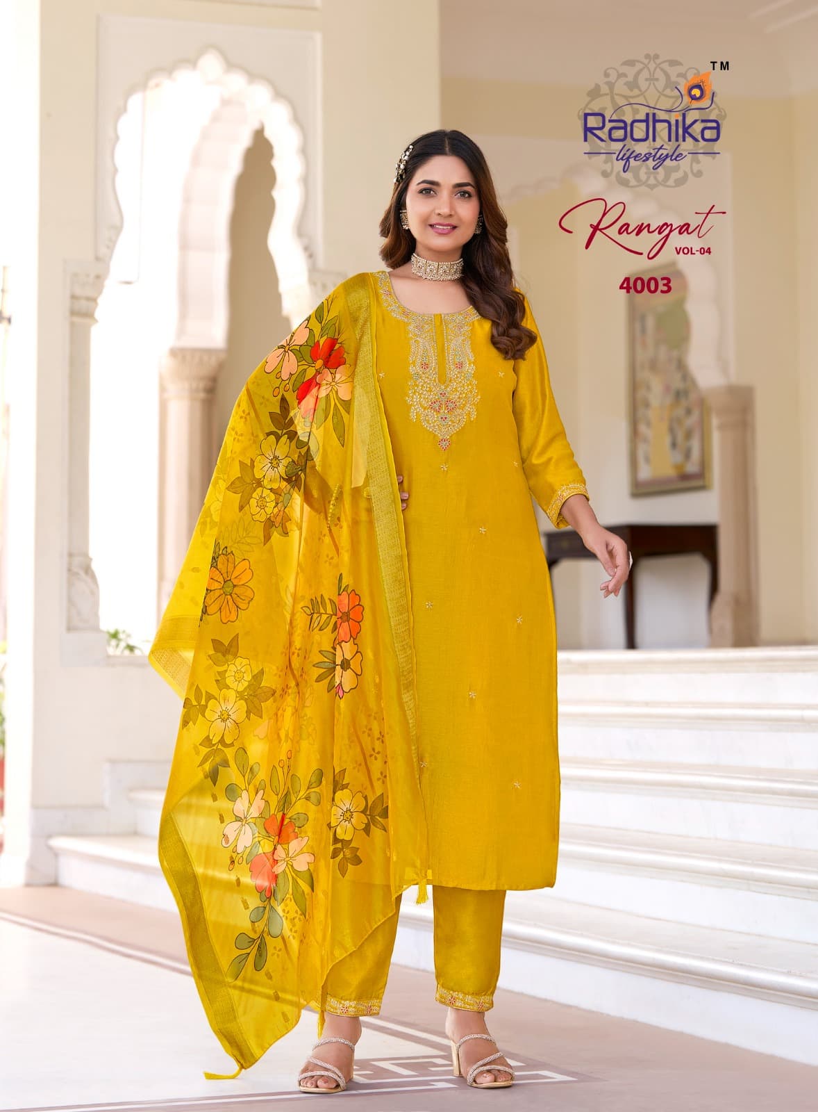 Rangat Vol 4 Radhika Lifestyle Vichitra Readymade Pant Style Suits Wholesale