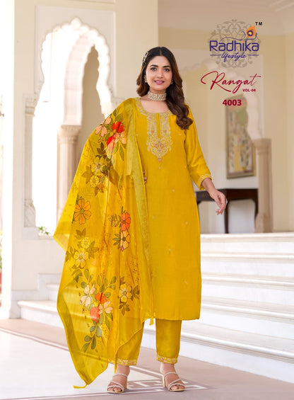 Rangat Vol 4 Radhika Lifestyle Vichitra Readymade Pant Style Suits Wholesale