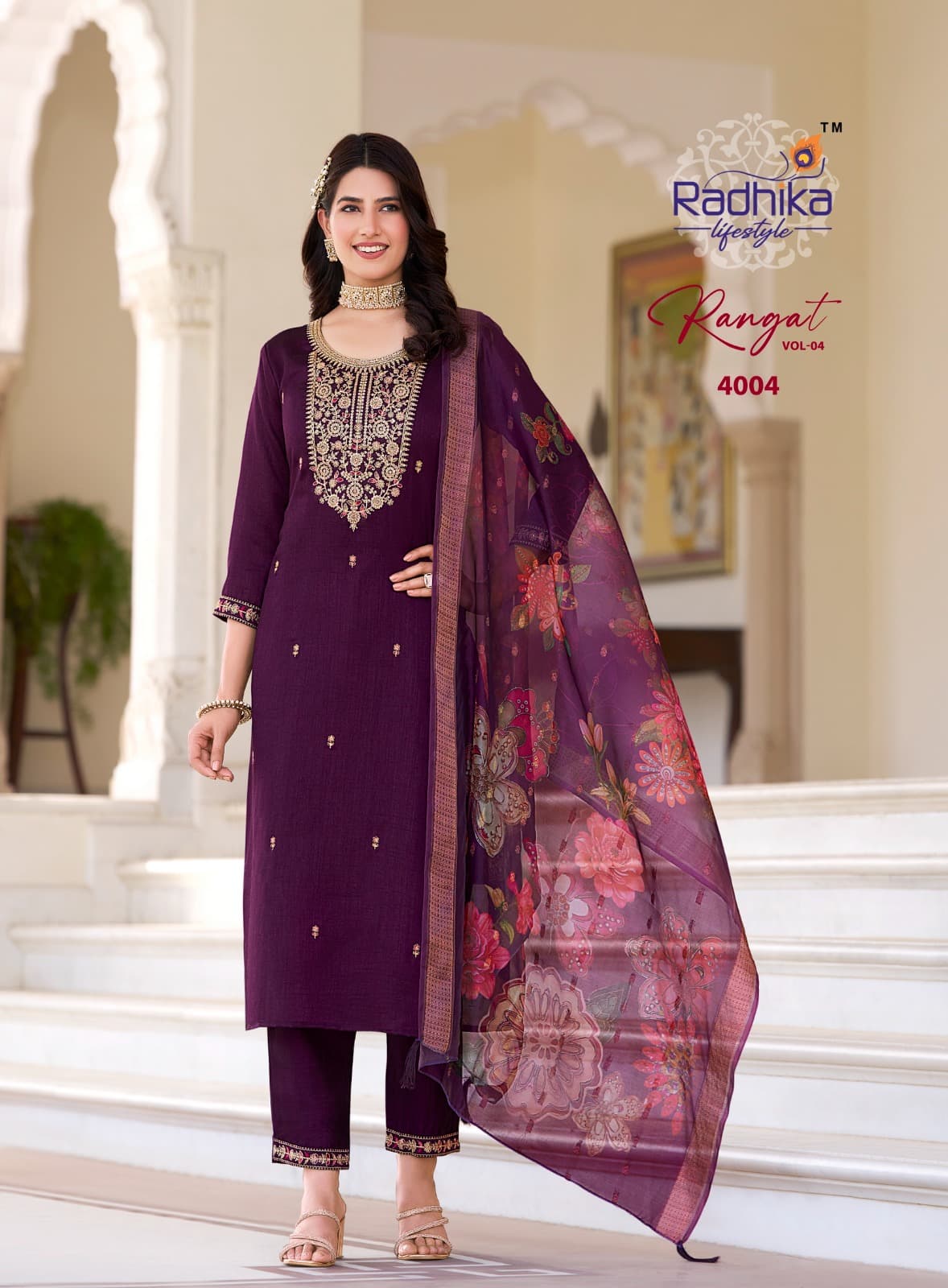 Rangat Vol 4 Radhika Lifestyle Vichitra Readymade Pant Style Suits Wholesale