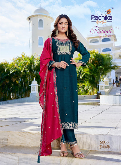 Rangat Vol 6 Radhika Lifestyle Vichitra Silk Readymade Pant Style Suits Manufacturer Ahmedabad
