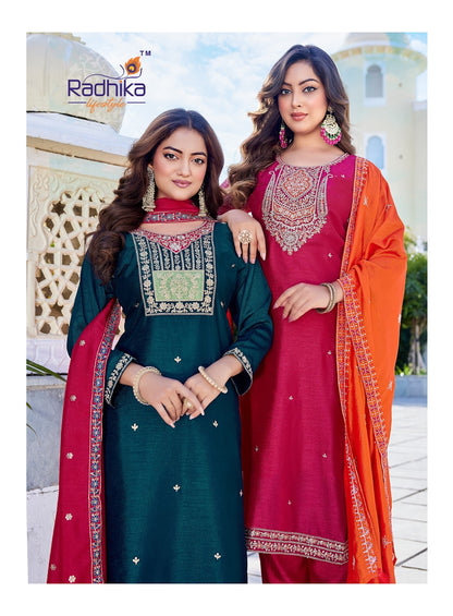 Rangat Vol 6 Radhika Lifestyle Vichitra Silk Readymade Pant Style Suits Manufacturer Ahmedabad