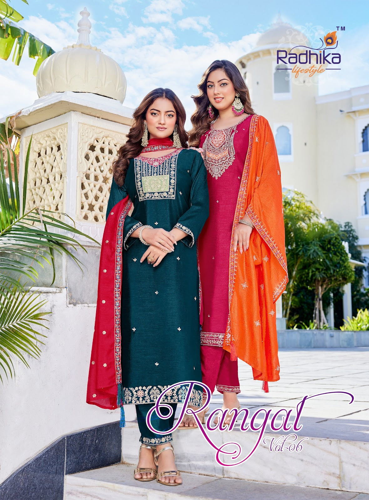 Rangat Vol 6 Radhika Lifestyle Vichitra Silk Readymade Pant Style Suits Manufacturer Ahmedabad