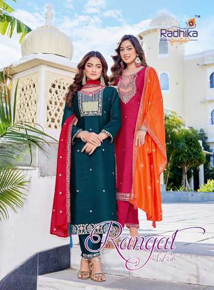 Rangat Vol 6 Radhika Lifestyle Vichitra Silk Readymade Pant Style Suits Manufacturer Ahmedabad