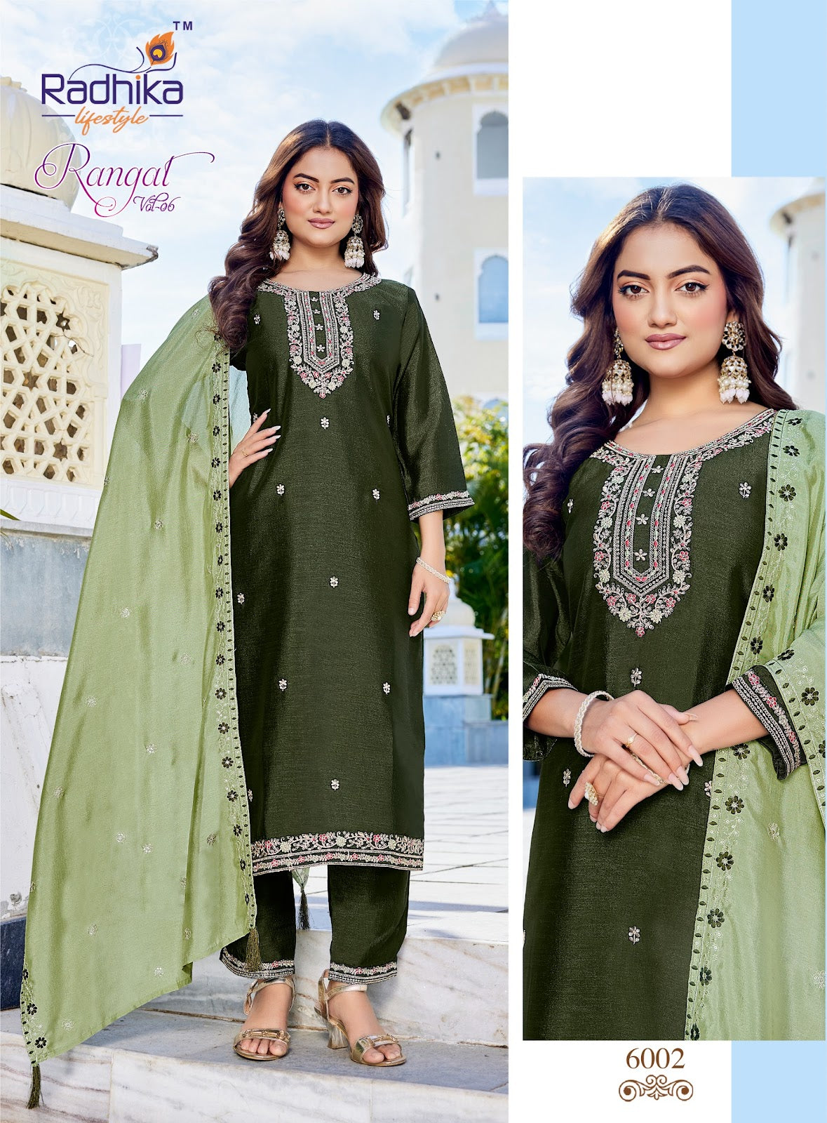 Rangat Vol 6 Radhika Lifestyle Vichitra Silk Readymade Pant Style Suits Manufacturer Ahmedabad