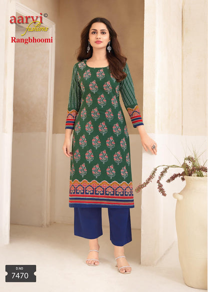 Rangbhoomi Vol 1 Aarvi Fashions Flex Cotton Kurti Pant Set Wholesale