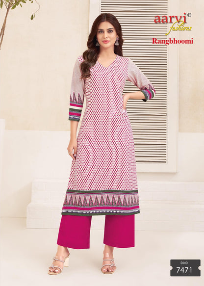 Rangbhoomi Vol 1 Aarvi Fashions Flex Cotton Kurti Pant Set Wholesale