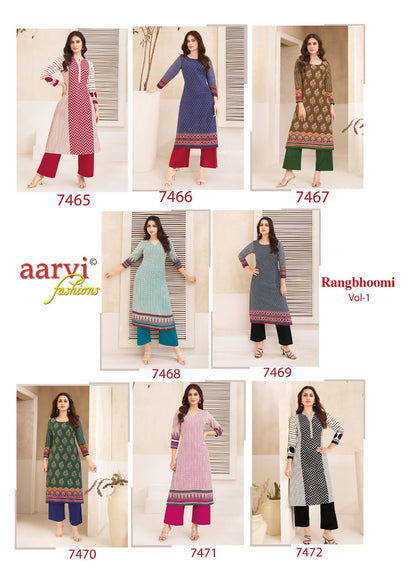 Rangbhoomi Vol 1 Aarvi Fashions Flex Cotton Kurti Pant Set Wholesale