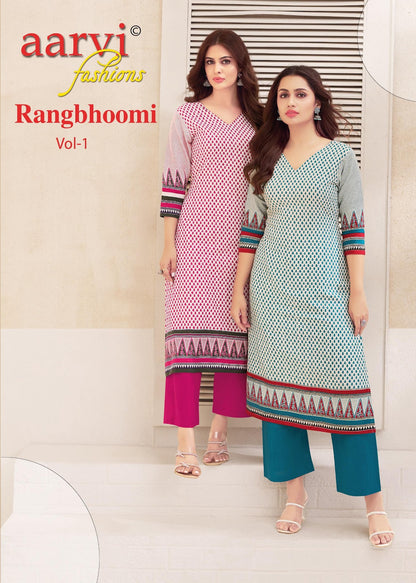Rangbhoomi Vol 1 Aarvi Fashions Flex Cotton Kurti Pant Set Wholesale
