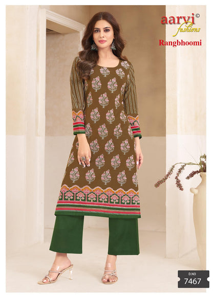 Rangbhoomi Vol 1 Aarvi Fashions Flex Cotton Kurti Pant Set Wholesale