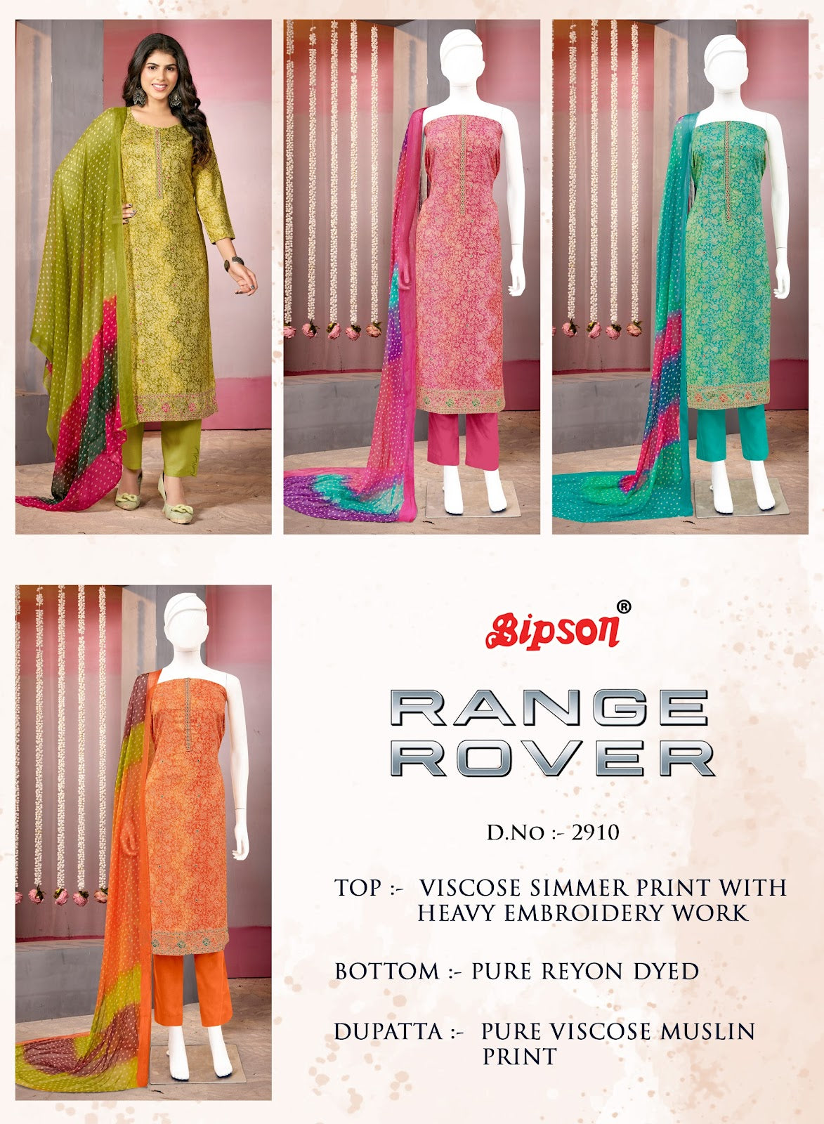 Range Rover 2910 Bipson Prints Pure Viscose Pant Style Suits Supplier Gujarat