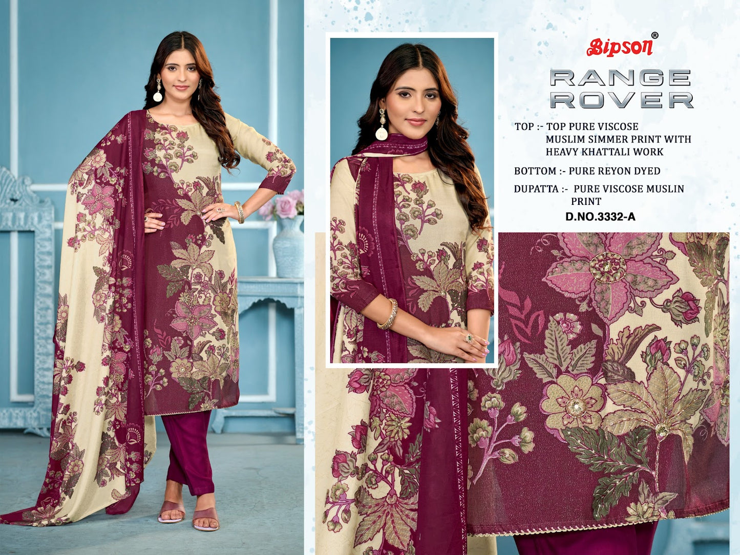 Range Rover 3332 Bipson Prints Pure Viscose Pant Style Suits Supplier