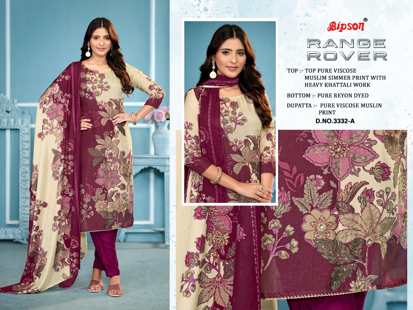 Range Rover 3332 Bipson Prints Pure Viscose Pant Style Suits Supplier