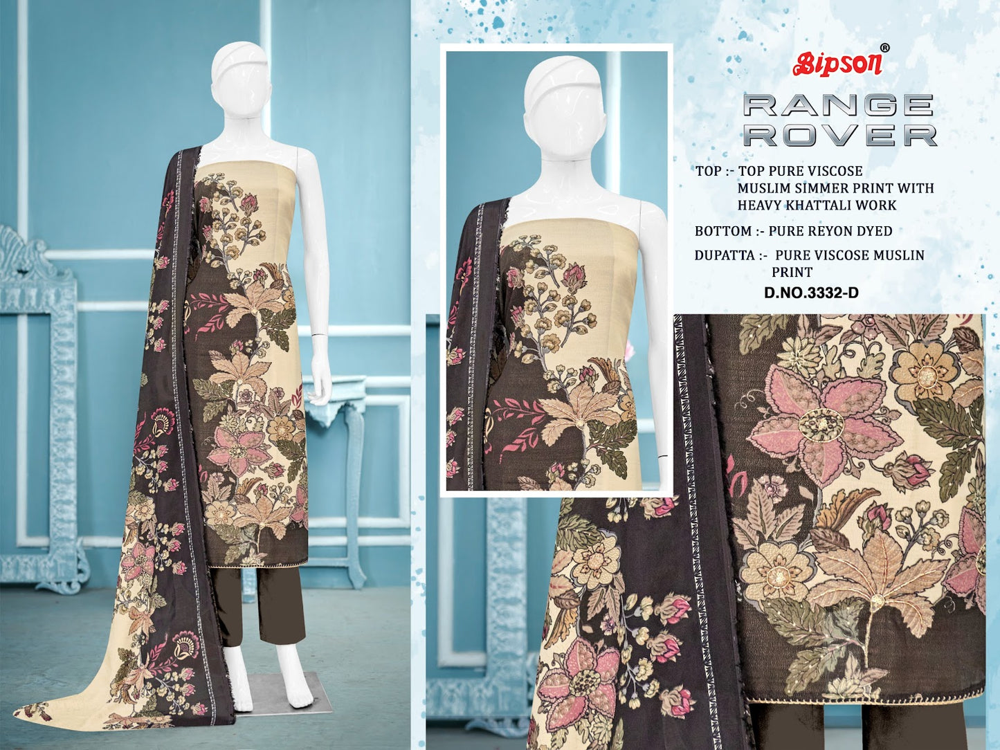 Range Rover 3332 Bipson Prints Pure Viscose Pant Style Suits Supplier