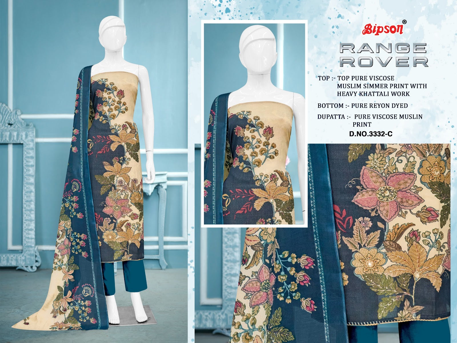 Range Rover 3332 Bipson Prints Pure Viscose Pant Style Suits Supplier