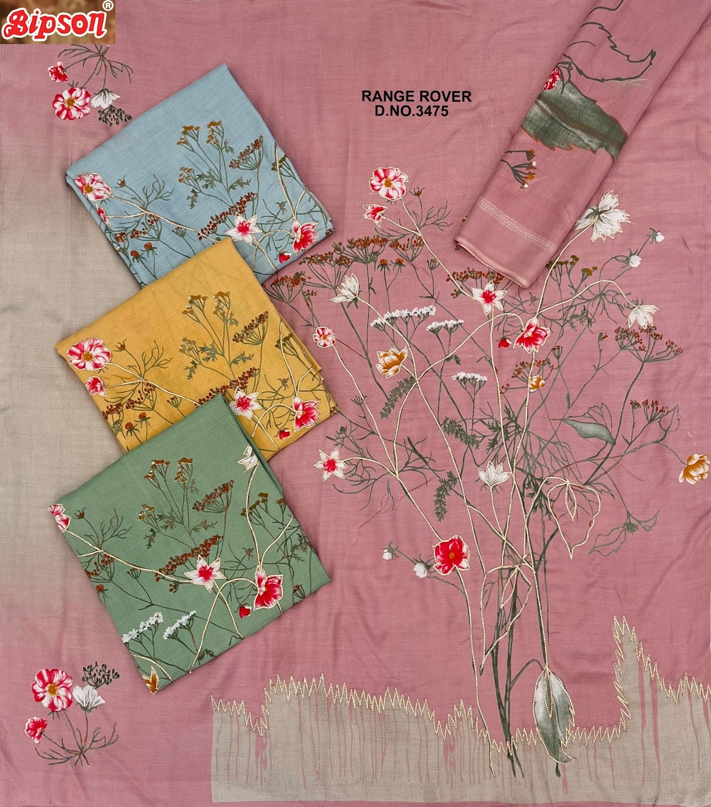 Range Rover 3475 Bipson Prints Pure Viscose Pant Style Suits Manufacturer