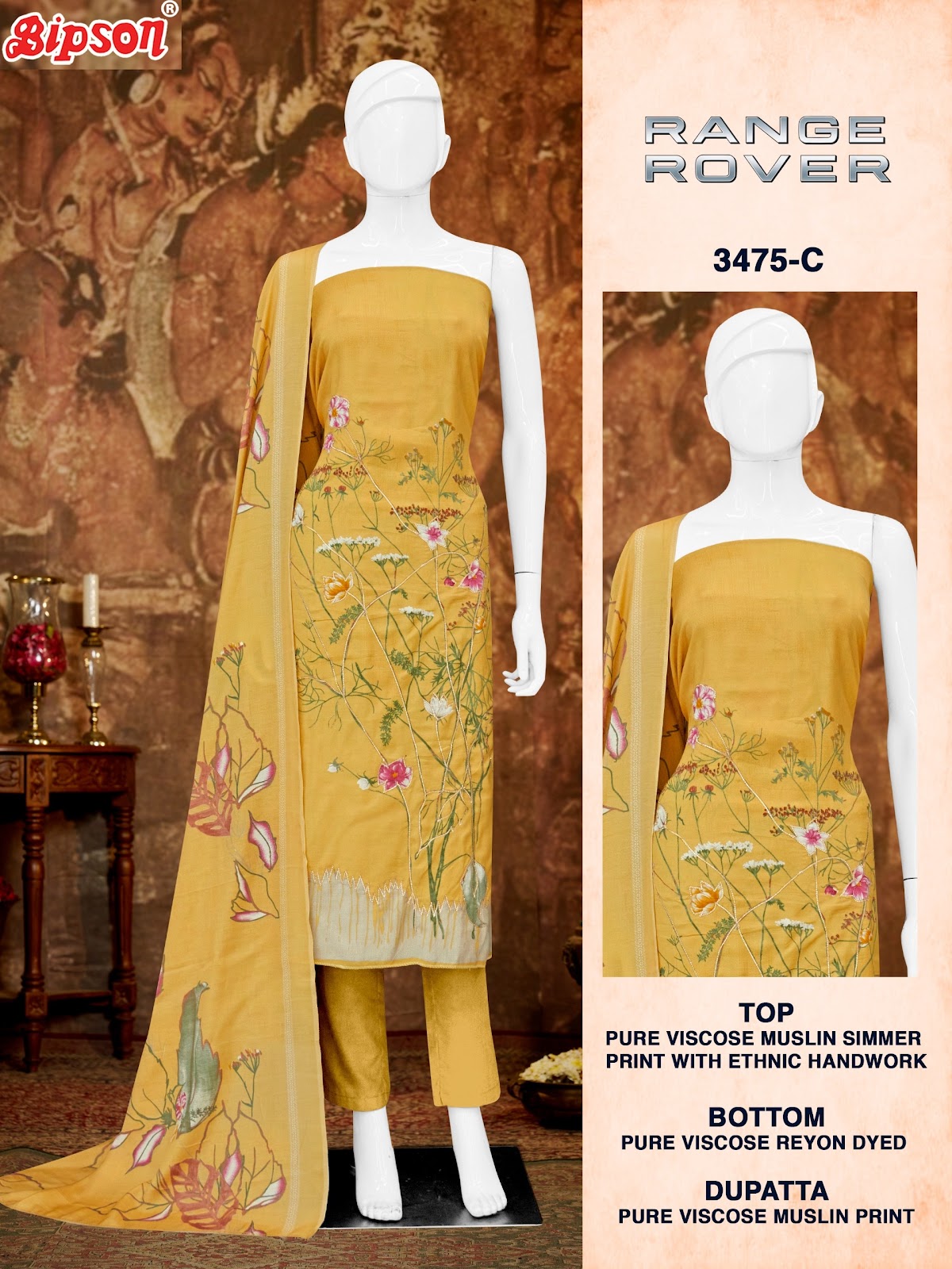 Range Rover 3475 Bipson Prints Pure Viscose Pant Style Suits Manufacturer