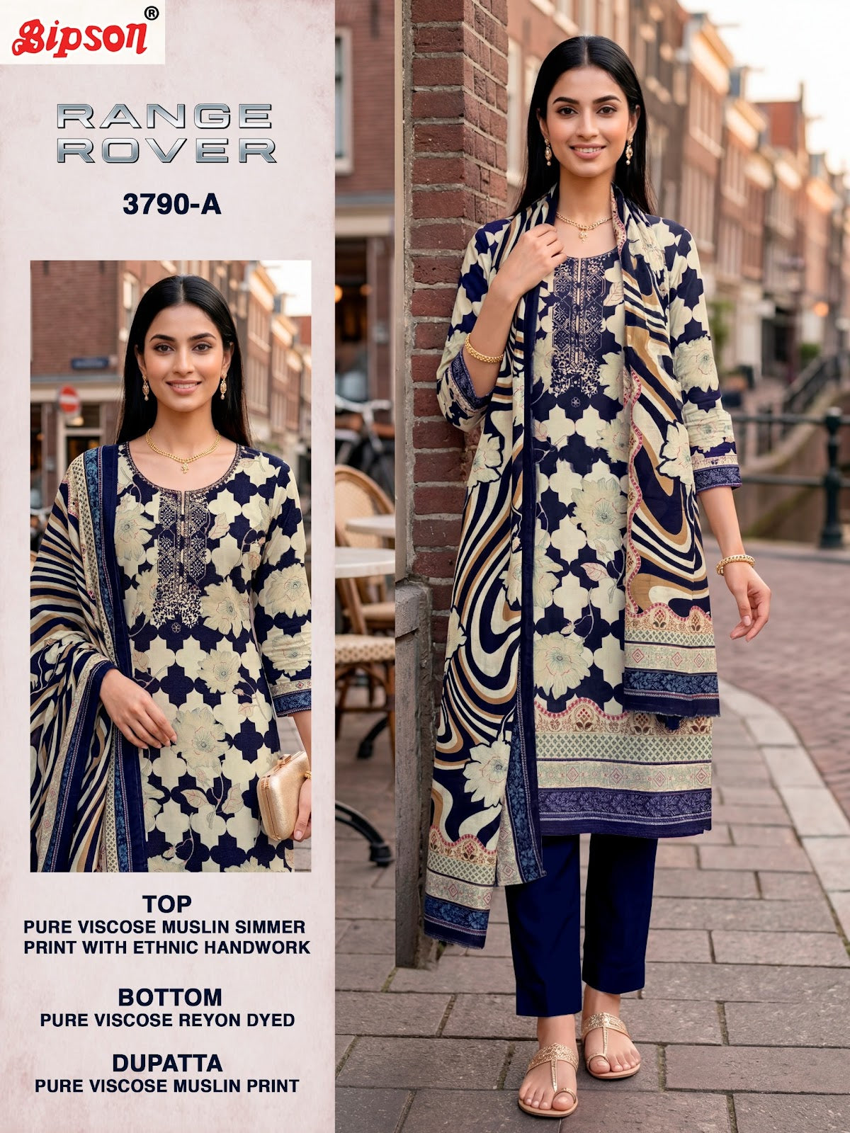 Range Rover 3790 Bipson Prints Viscose Pant Style Suits Wholesale Price