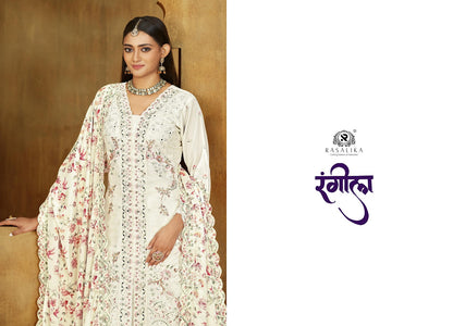 Rangeela Rasalika Chinnon Silk Readymade Plazzo Style Suits Wholesaler Gujarat