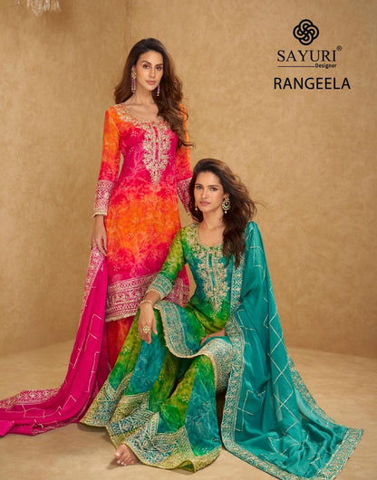 Rangeela Sayuri Chinon Silk Readymade Plazzo Style Suits Wholesale Price