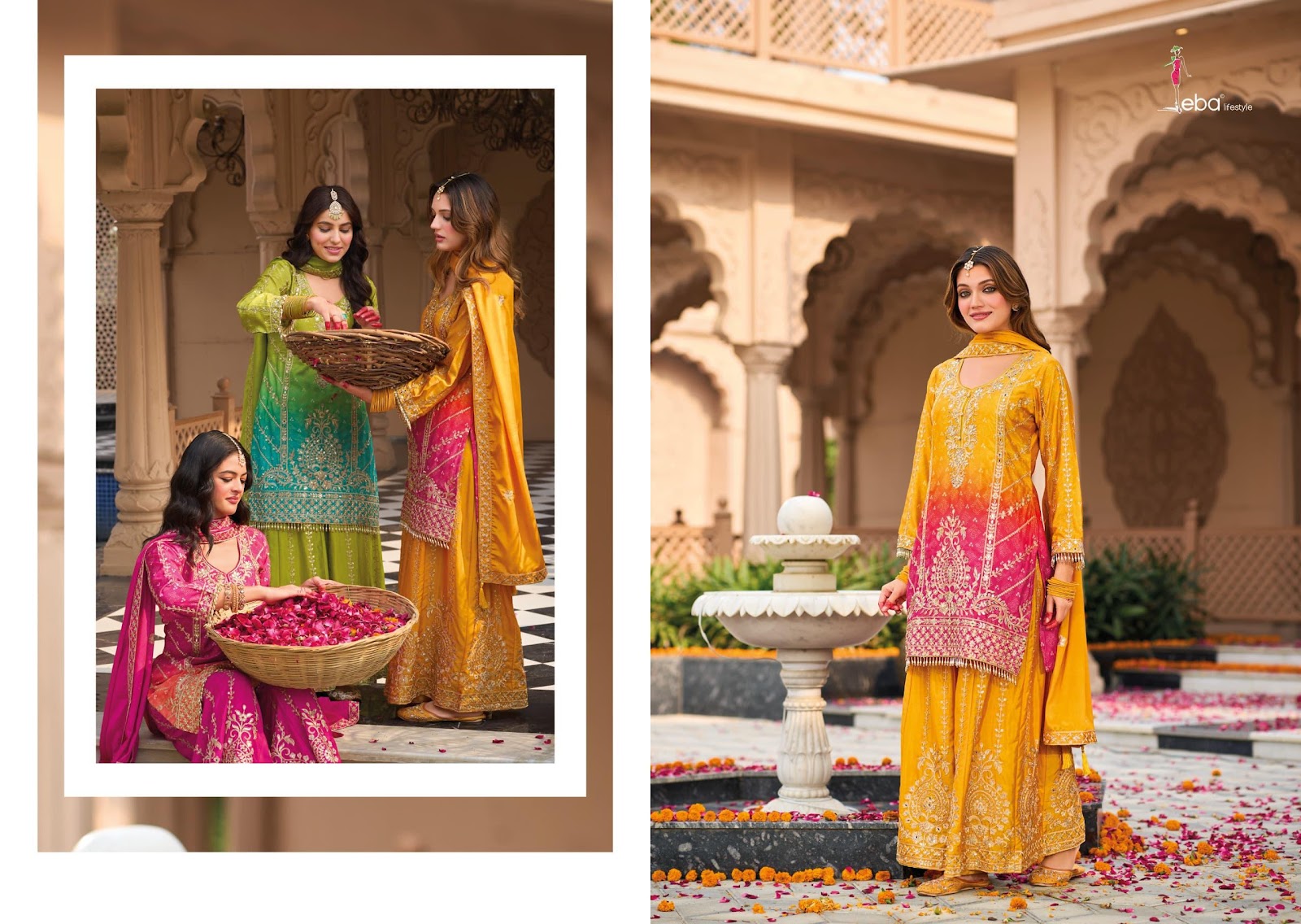 Rangeen Eba Lifestyle Chinon Readymade Plazzo Style Suits Exporter India