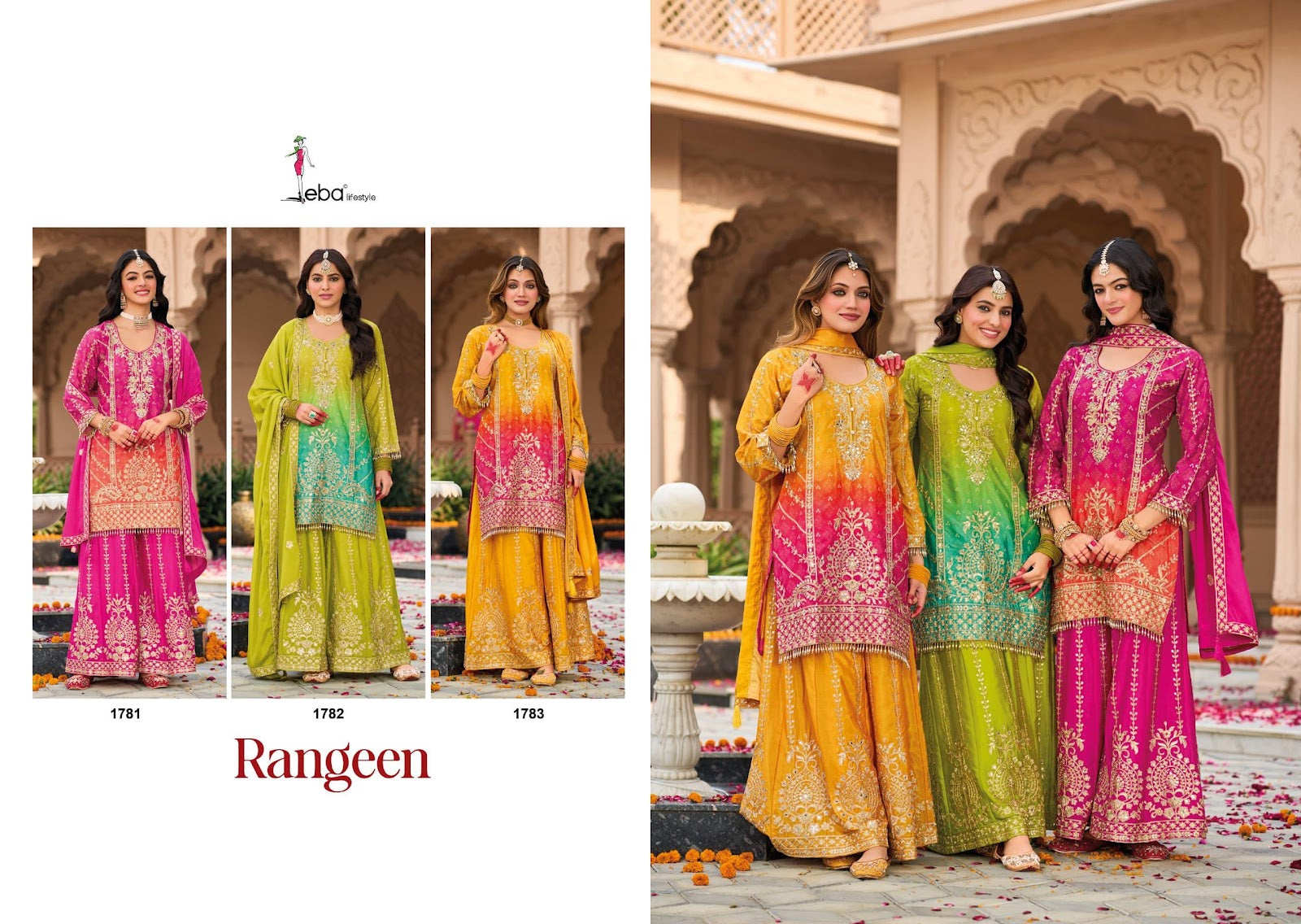 Rangeen Eba Lifestyle Chinon Readymade Plazzo Style Suits Exporter India