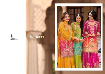 Rangeen Eba Lifestyle Chinon Readymade Plazzo Style Suits Exporter India