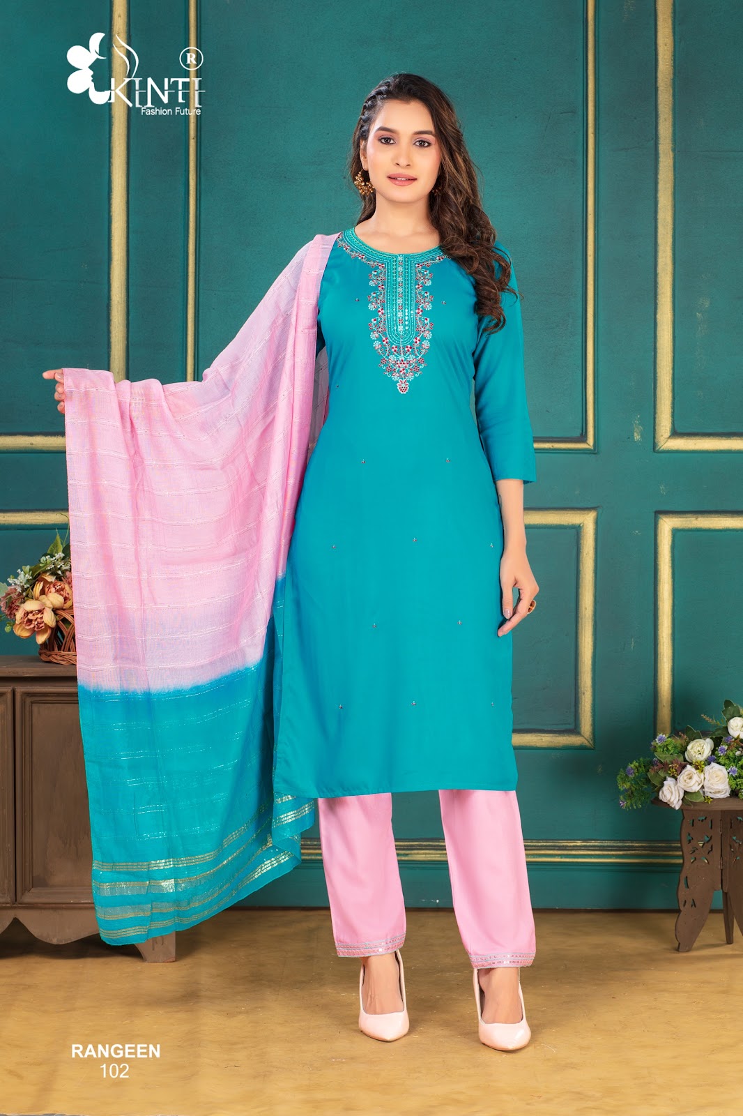 रंगीन किंती रेयॉन रेडीमेड पैंट स्टाइल सूट थोक विक्रेता