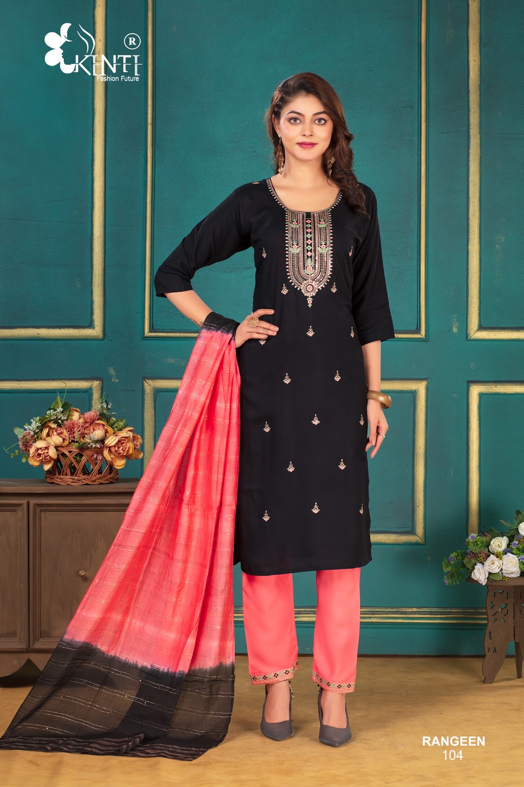 रंगीन किंती रेयॉन रेडीमेड पैंट स्टाइल सूट थोक विक्रेता