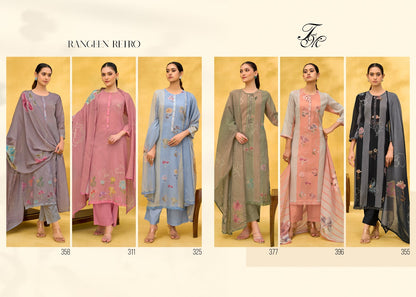Rangeen Retro Tm Mal Chanderi Pant Style Suits Wholesaler Ahmedabad