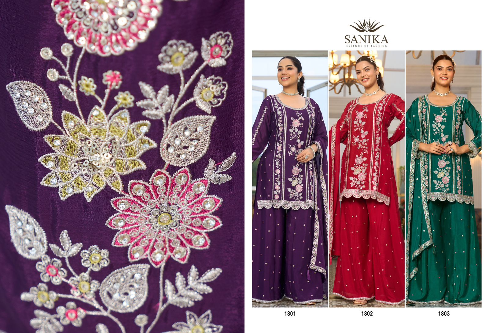 Rango Ka Jashan Sanika Fashion Chinnon Silk Readymade Plazzo Style Suits Exporter