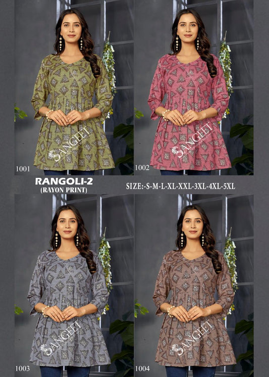 Rangoli 2 Sangeet Rayon Print Designer Long Top Manufacturer Ahmedabad