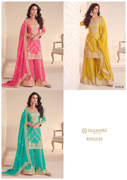 Rangoli Gulkayra Designer Chinon Readymade Plazzo Style Suits Wholesaler