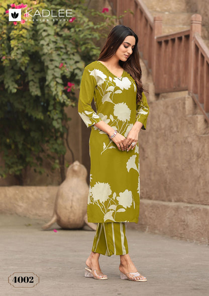 Rangoli Kadlee Rayon Kurti Pant Set Wholesale Price