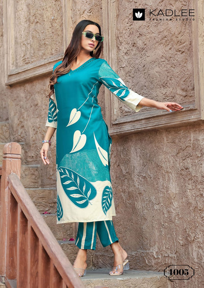 Rangoli Kadlee Rayon Kurti Pant Set Wholesale Price