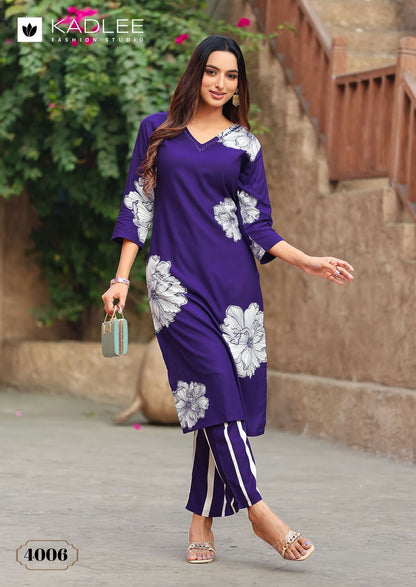 Rangoli Kadlee Rayon Kurti Pant Set Wholesale Price