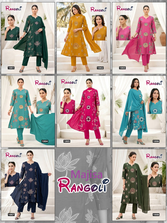 Rangoli Majisa Rayon Readymade Pant Style Suits Wholesale Price