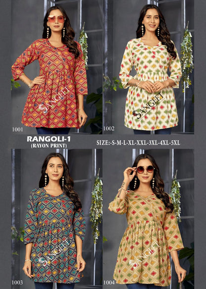 Rangoli Vol 1 Sangeet Rayon Designer Long Top Exporter Gujarat