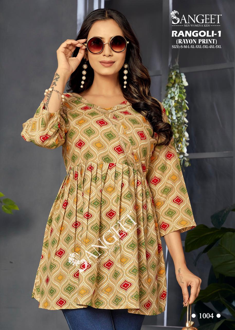 Rangoli Vol 1 Sangeet Rayon Designer Long Top Exporter Gujarat