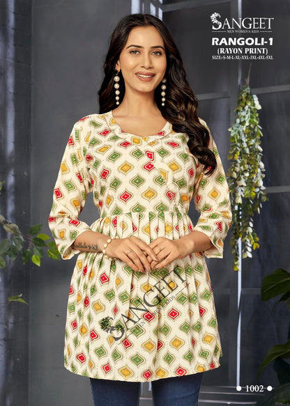 Rangoli Vol 1 Sangeet Rayon Designer Long Top Exporter Gujarat
