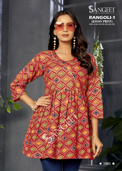 Rangoli Vol 1 Sangeet Rayon Designer Long Top Exporter Gujarat