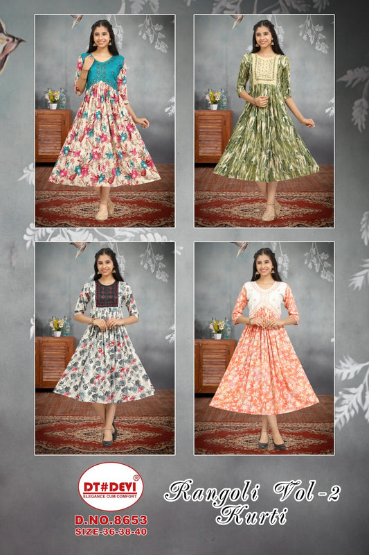 Rangoli Vol 2 -8653 Dt Devi Rayon Kurtis Manufacturer Gujarat