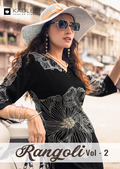 Rangoli Vol 2 Kadlee Rayon Kurti Pant Set Wholesale Price
