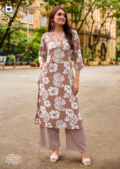 Rangoli Vol 3 Kadlee Rayon Kurti Plazzo Set Exporter India