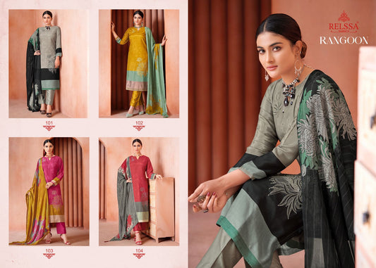 Rangoon Relssa Fabrics Muslin Pant Style Suits Supplier Gujarat