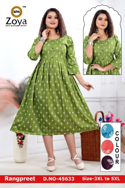 Rangpreet Plus Size Jnx Rayon Anarkali Kurtis Wholesale Price