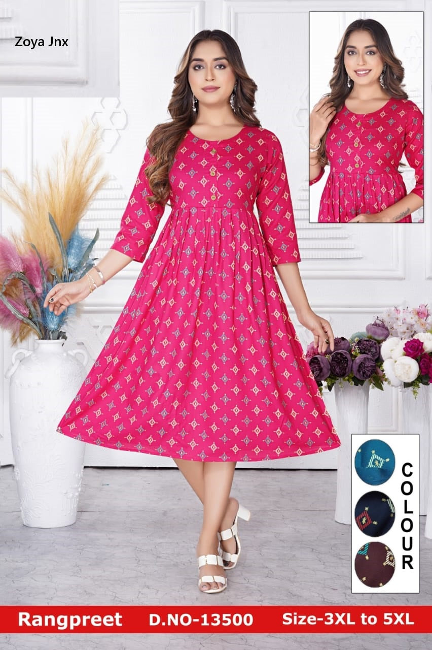 Rangpreet Plus Size Jnx Rayon Anarkali Kurtis Wholesale Price
