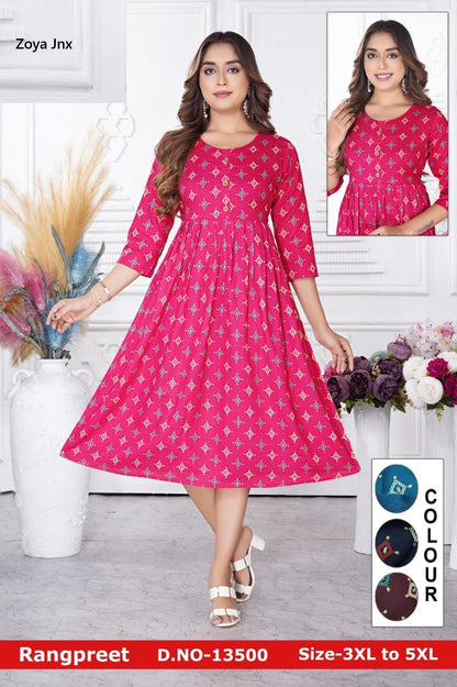 Rangpreet Plus Size Jnx Rayon Anarkali Kurtis Wholesale Price
