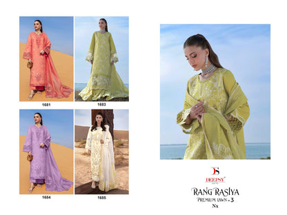 Rangrasiya 3 Nx Premium Lawn Deepsy Cotton Pakistani Patch Work Suits Supplier