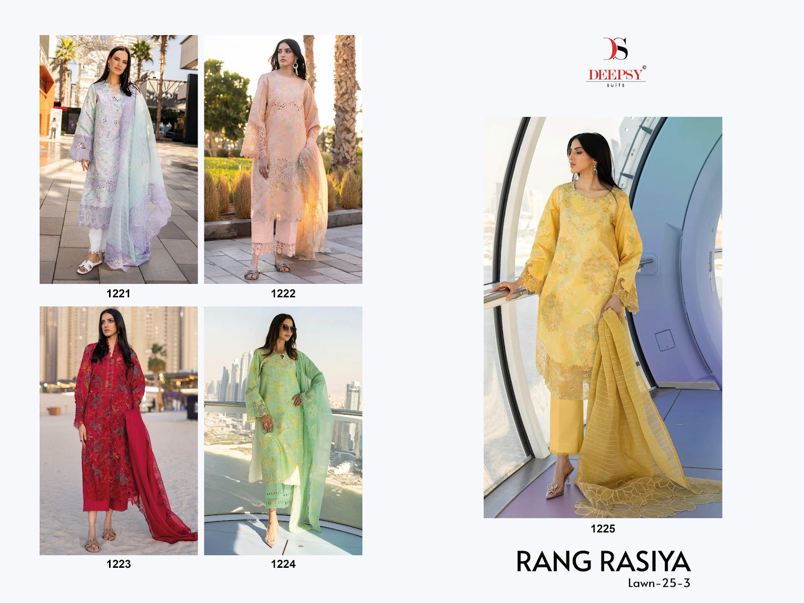 Rangrasiya Lawn 25-3 Deepsy Cotton Satin Pakistani Patch Work Suits Wholesaler