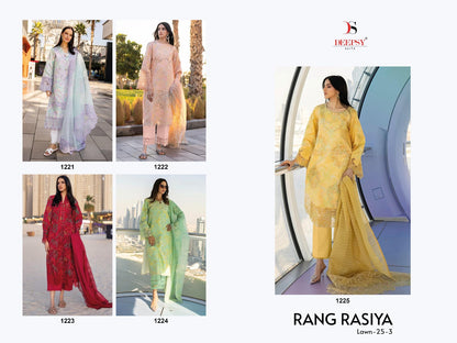 Rangrasiya Lawn 25-3 Deepsy Cotton Satin Pakistani Patch Work Suits Wholesaler